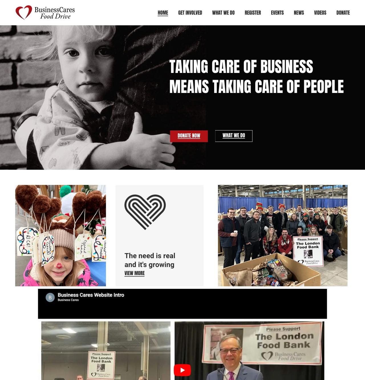 Business Cares Food Drive website screenshot