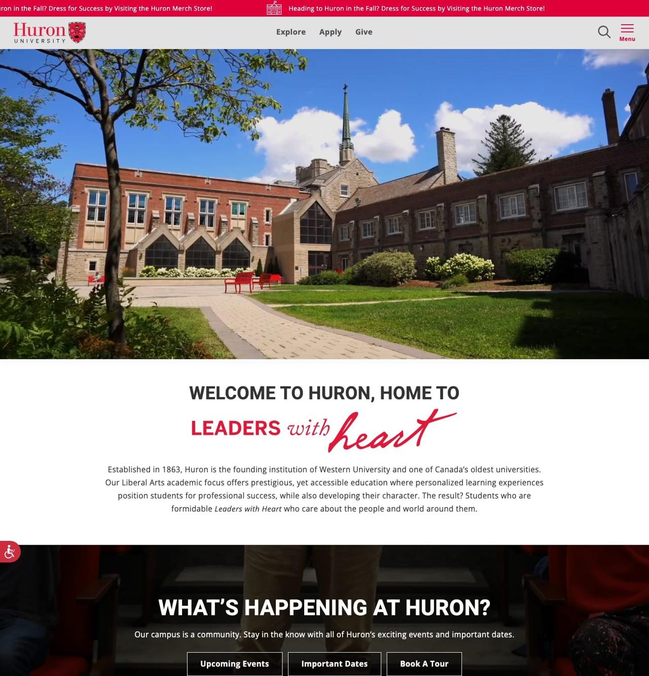Huron University College website screenshot