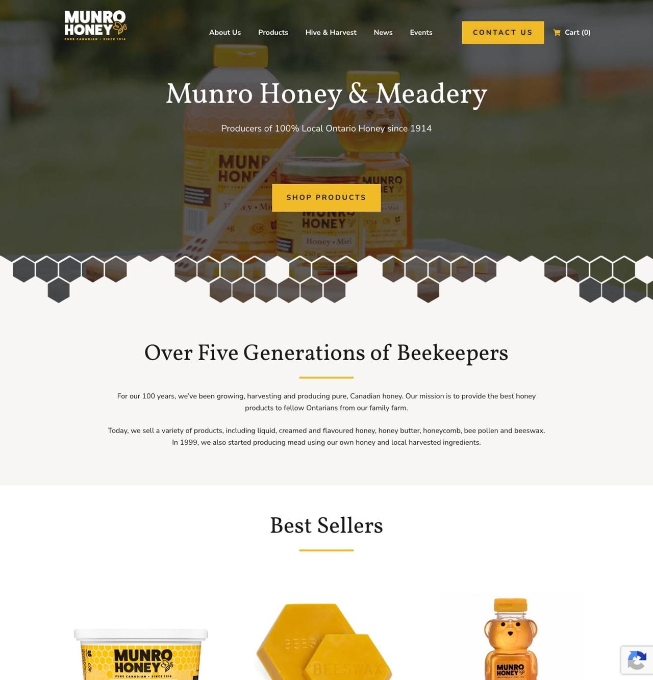 Munro Honey & Meadery website screenshot