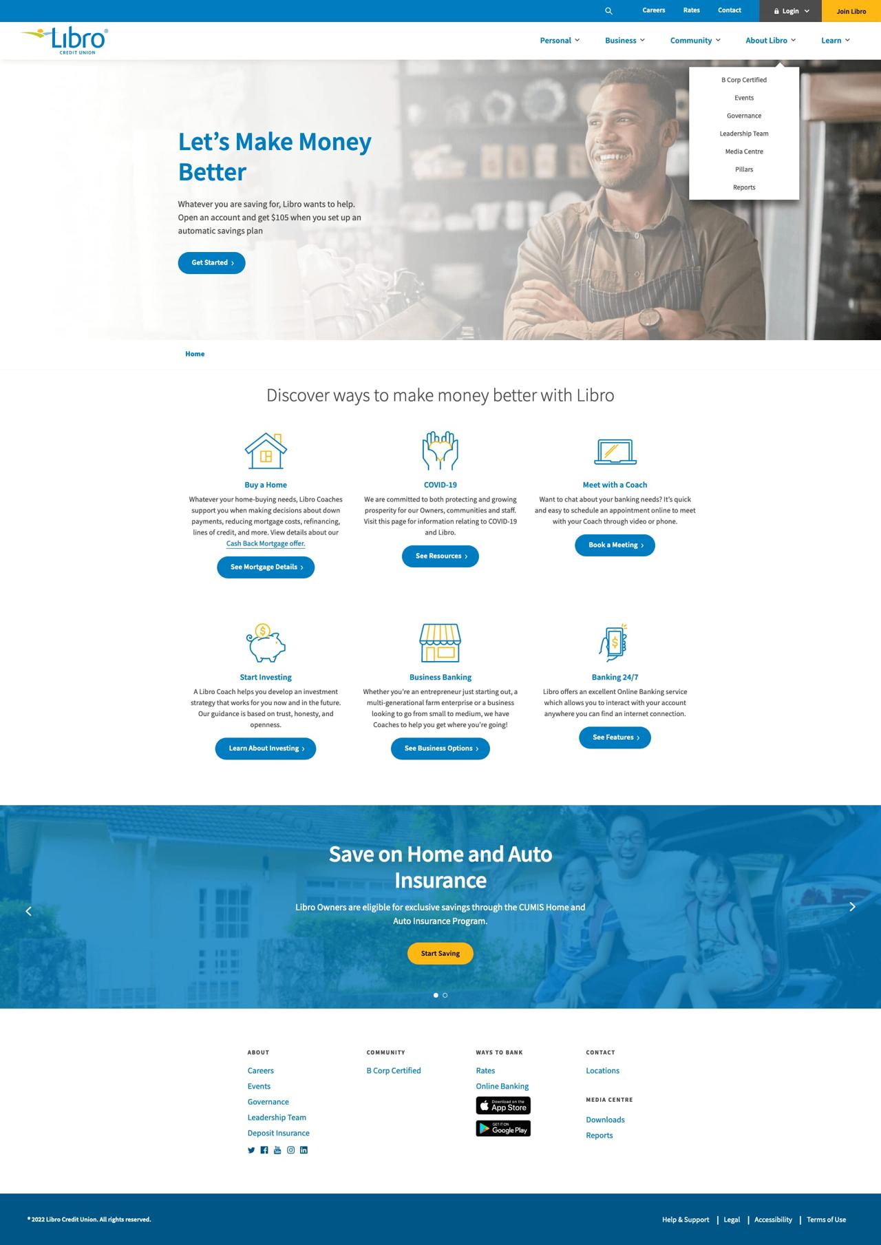 Screenshot of Libro Credit Union website