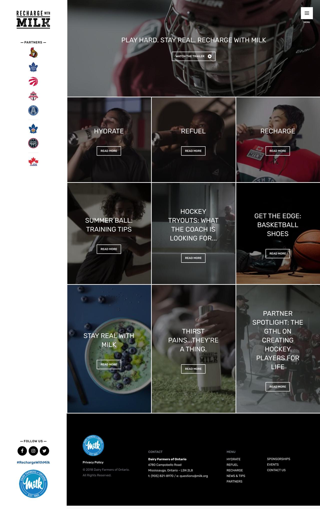 Full homepage of the Recharge With Milk website