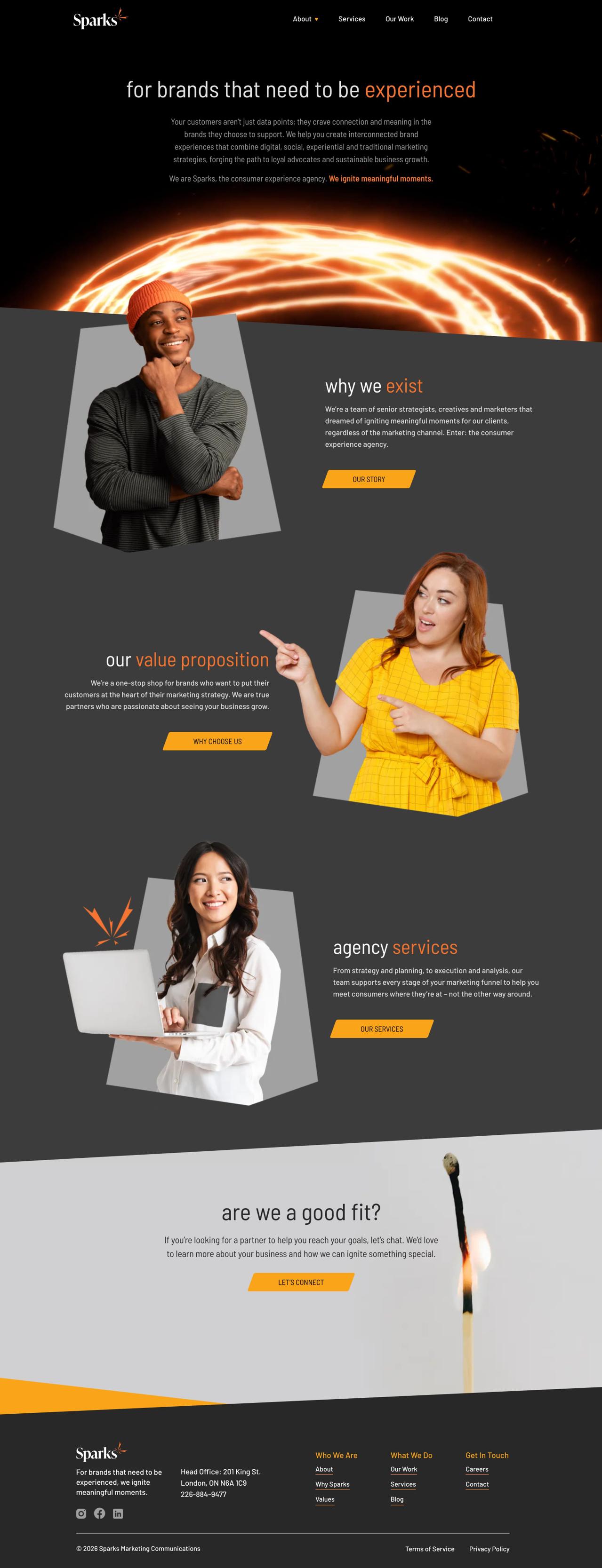 Screenshot of the Sparks consumer experience agency website homepage