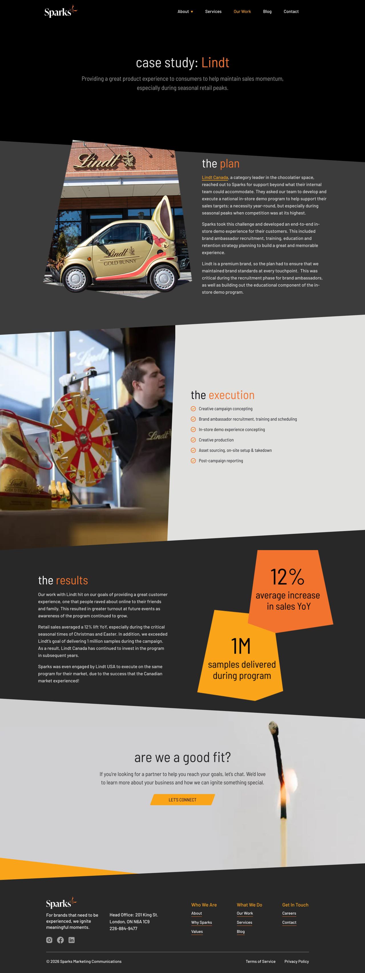 Screenshot of the Sparks case study page for Lindt