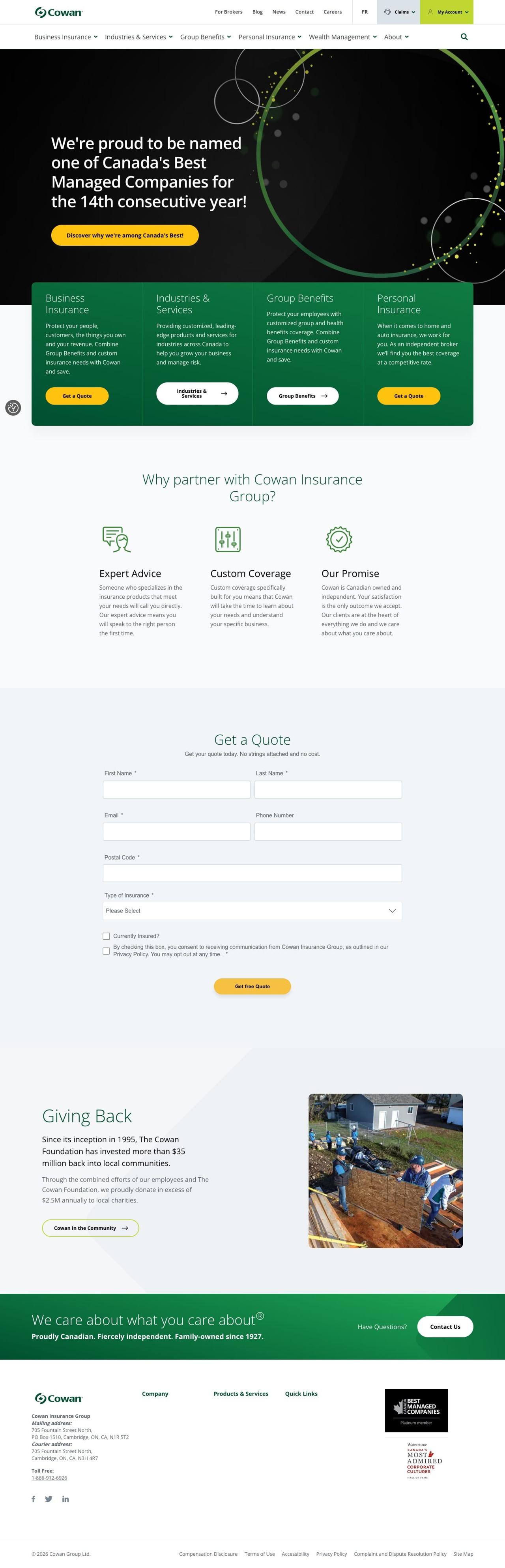 Screenshot of the Cowan Insurance Group website