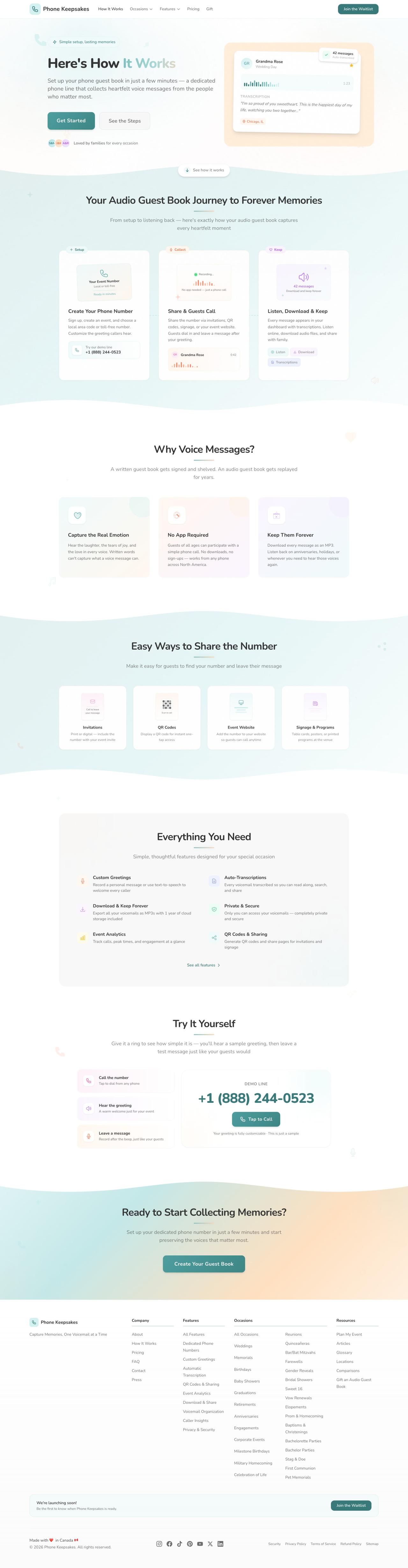 Screenshot of the Phone Keepsakes How It Works page